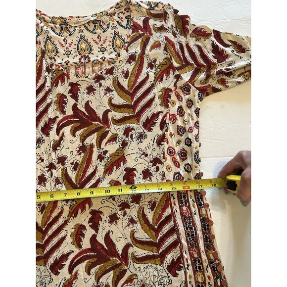 NWT Soft Surroundings Tunic Small Brown Fall Print Gold Button Side Knit Sleeves - Picture 12 of 14